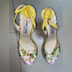Jimmy Choo Satin Polka Dot Slingback Heels 38.5